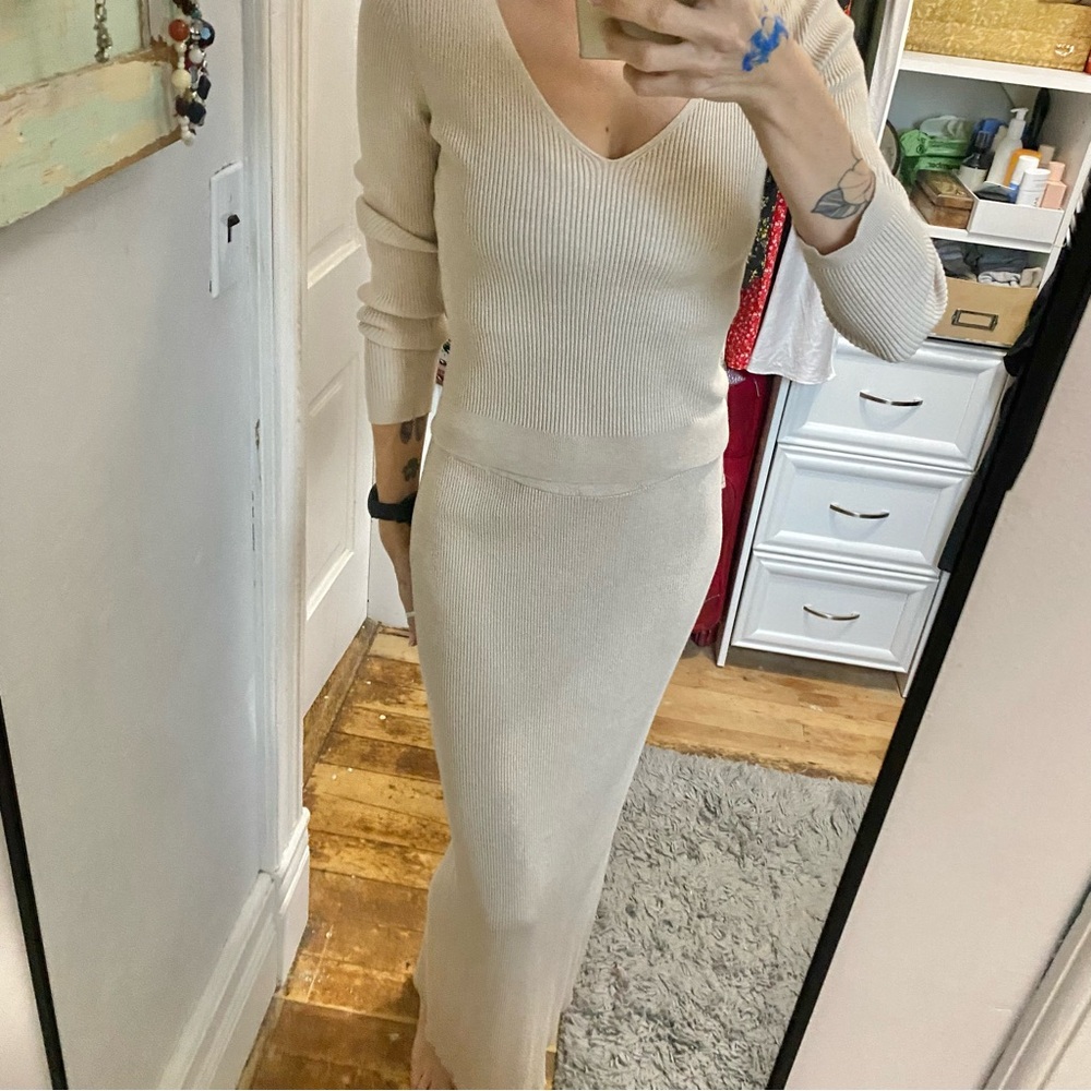 Olive & Oak Beige Ribbed Knit Ensemble